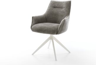 Drehstuhl Alja-Flex mit Armlehnen Bouclé Soft Schlamm Kreuzgestell breit Weiß 360° drehbar Wippfunktion Taschenfederkern