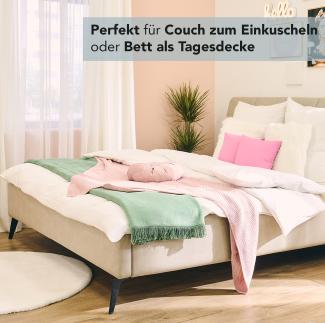 HOMESTORY Kuscheldecke Moos-Grün XXL 150x200 cm Baumwollmischung weiche & warme Kuschel-Decke mit Fransen für Couch & Sofa, waschbar, Öko-Tex Standard 100, 1,4kg, 400g/m²