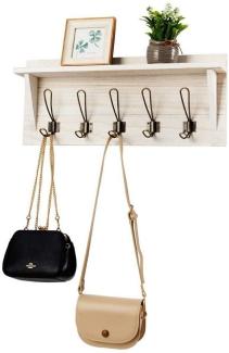 COSTWAY Wandregal Kleiderhakenleiste, Wandgarderobe mit 5 Haken und Ablage, Badregal mit Handtuchhalter