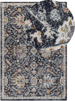 Teppich dunkelblau beige 160 x 230 cm orientalisches Muster Kurzflor MALISHKA
