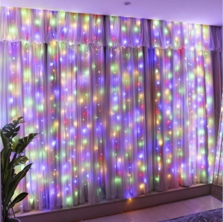 Qualra LED-Lichtervorhang 2Mx2M 192LEDs Lichtervorhang Innen Wasserdicht Weihnachten Fenster, USB-Betrieb Lichterketten Vorhang für Party Wand Balkon Deko