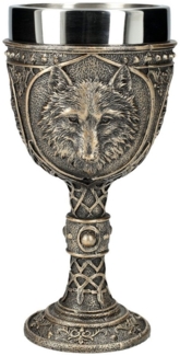 Figuren Shop GmbH Becher Kelch Wolf - Wild Thirst - Fantasy Dekoration Weinkelch Becher Deko, Kunststein (Polyresin), Edelstahl