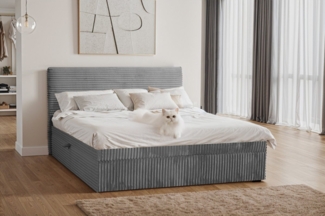 Kaiser Möbel Boxspringbett mit bettkasten und topper TRENTO, ohne Bein stoff Plüsch Cord, Matratze und Topper, Mehrere Größen, Viele Farben, Bettkasten