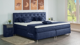 Meisterbetten Boxspringbett Inox 200x220 in MS-Blue, Matratzenbezug Nano, Ergoflex-Topper