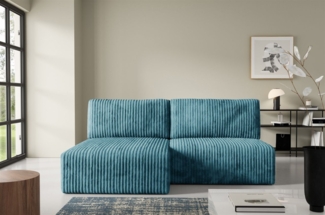 Ecksofa mit Schlaffunktion NATALIA XS in Stoff Tilia Blau Ottomane Links