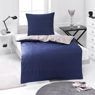 Traumschlaf Mako-Satin Wendebettwäsche Texture | 200x220 cm + 2 x 40 x 80 cm | dunkelblau