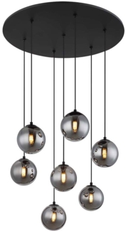 LED Hängeleuchte, 7 Flammig, Glaskugeln rauch, G9, H 120 cm