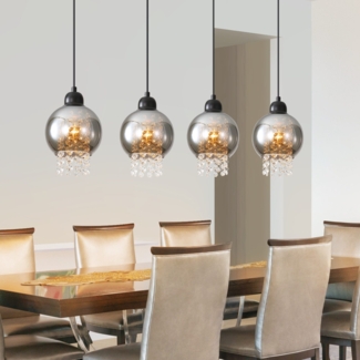 ZMH Pendelleuchte Esstisch Küchenlampe Hängend - Hängelampe Wohnzimmer E27 Esstischlampe Schwarz Schlafzimmer Hängeleuchte 4 Flammig Glas Pendellampe Modern Kristall für Küche(ohne Leuchtmittel)