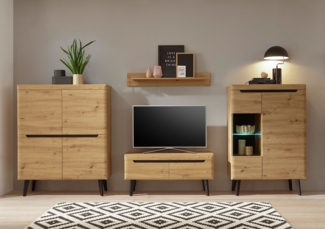 Wohnwand Anbauwand Torge 4-teilig artisan eiche schwarz grifflos MDF Modern