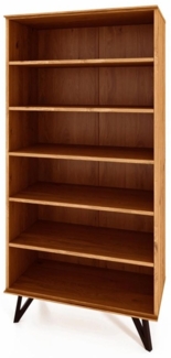 Bücherregal Rolo Wildeiche massiv 91x185x45 cm mit 6 Fächern und Metallbeinen