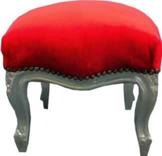 Barock Fußhocker Rot / Silber