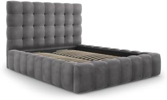 Micadoni Samtstoff Stauraumbett mit Kopfteil Mamaia | Bezug Grey | Beinfarbe Black Plastic 160x200