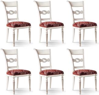 Casa Padrino Luxus Barock Esszimmerstuhl Set Bordeauxrot / Rosa / Weiß - Edles Barock Esszimmer Stühle 6er Set - Barock Esszimmer Möbel - Luxus Qualität - Made in Italy