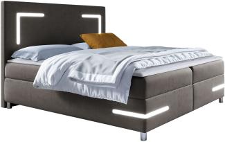 Boxspringbett Leleni LED, Grau, 200x200 cm