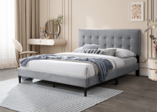 Home Collective Polsterbett 140x200 & 160x200 cm mit Lattenrost und weichem Bezug, Bettgestell (Doppelbett mit gepolstertem Kopfteil, robustes Gestell, hoher Liegekomfort), Kassettensteppung, 140x200 cm, Grau