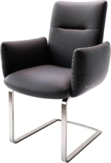 Freischwinger Jova-Flex mit Armlehnen Echt-Leder Schwarz Freischwinger flach Edelstahl Taschenfederkern