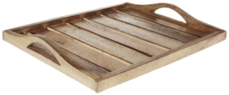 Macosa Home Dekotablett Holztablett Mangoholz Braun 30 cm rechteckig mit Griffen (Mangoholztablett, Servierplatte Obsttablett Wohnaccessoire modern), Tablett Dekotablett Tisch-Dekoration Kerzenteller