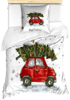 Abakuhaus Bettwäsche Milbensicher Allergiker geeignet mit Kissenbezug, Microfaser, Weihnachten Retro-Auto mit Baum