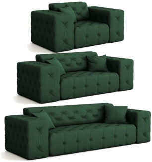 Sofaset Designersofa CHANTAL 3-2-1 in Stoff Opera Velvet Grün