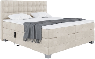 MEBLINI Boxspringbett Elektrisch EDISON 180x200 cm mit Bettkasten - H3/Creme Samt Polsterbett - Doppelbett mit Toppers & Taschenfederkern-Matratzen