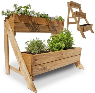 Onbest Pflanzentreppe Holz 2-stöckig 3-stöckig mit Innenvlies, 44 x 14 x 19,5 cm Pflanzkasten