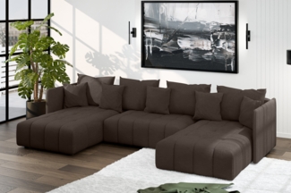 AX LIVING Braun Sofa U Form mit Schlaffunktion Veliro U, 345 cm breit