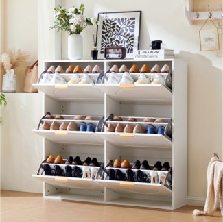 HAUSS SPOLE Schuhschrank Schuhkipper Schmal 118x25x115cm Schuhkommode weiß mit 3 Klappen (Schuhschrank Weiß mit 6 Klappenfächern – Freistehendes Regal für Flur und Eingangsbereich, Optimale Raumnutzung, Kippsicherung, Elegantes Design, 1-St, B118/D25/H...