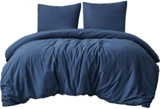 Bettwäsche Set 220x240cm Blau 3tlg Mikrofaser Reißverschluss weich & bügelfrei