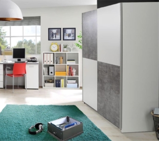 Schwebetürenschrank Kleiderschrank weiß beton lichtgrau 170cm