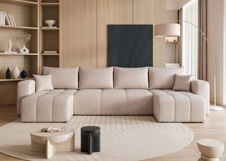 Wohnlandschaft mit Schlaffunktion Sofa LEROS in Stoff Manila Beige