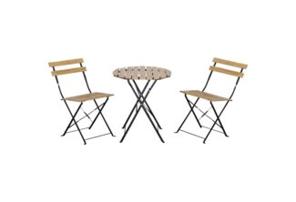 Outsunny Sitzgruppe Bistroset Klappbar, (Gartenset, 3-tlg, Balkonset), Metall Kiefernholz Natur