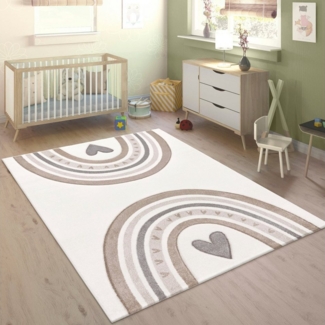 Paco Home Kinderteppich Cosmos 351, rechteckig, Höhe: 16 mm, Kurzflor, Spielteppich, Motiv Regenbogen & Herz, Kinderzimmer
