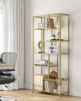 Vasagle Bücherregal, Regal mit 6 Ablagen, Standregal, Ablagen aus Hartglas