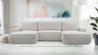 AX LIVING Ablia Sofa U-Form mit Schlaffunktion Hellgraues 364 cm breit