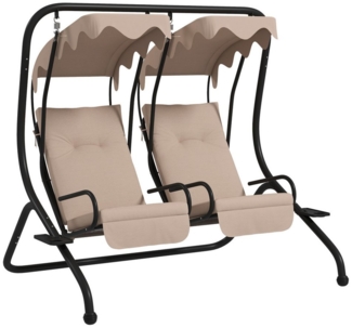 Outsunny Hollywoodschaukel mit Becherhalter, Sitzkissen, Sonnendach, belastbar bis 220kg, 2-Sitzer, mit Sonnendach, 2-Sitzer Gartenschaukel, 1 tlg, Schaukelbank, für Garten, Terrasse, 170 x 136 x 170 cm, Beige