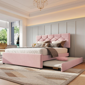 Polsterbett mit Gästebett und Lattenrost, (140x200 cm), Doppelbett, Jugendbett, Samt