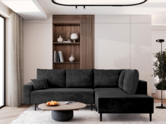 AX LIVING Kalkan Ecksofa mit Schlaffunktion Couch L Form Schwarz 257 R