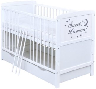 Baby-Delux Babybett Sweet Dreams Bettkasten, Kinderbett Gitterbett 140x70 weiß mit Beißschienen Schublade, Matratze
