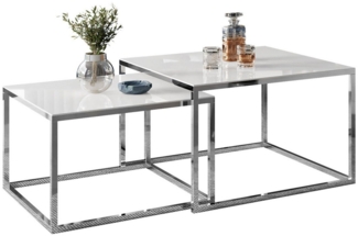 Lookway Couchtisch YOSHI GLASS 2in1 Chromgestell mit Glassplatte (2er-Set), Breite: 70 cm und 60 cm