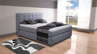 AUKONA| Boxspringbett Phönix Grau 90x200 | 7- Zonen Taschenfederkern Matratze, mit Komfortschaumtopper