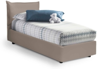 Dmora Einzelbett Alzavola, Bettkasten mit Kunstlederbezug, 100 % Made in Italy, seitliche Öffnung, inklusive Matratze 80 x 190 cm, Taupe