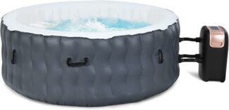 COSTWAY Aufblasbarer Pool Ø180cm | 4 Personen | 108 Massagedüsen | Heizung | 800 Liter | 2240W | Inkl. Abdeckung | In- & Outdoor (Standard Version, Grau)