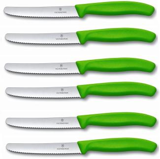 Victorinox | Tafelmesser Set | 6-teilig | Grün | Swiss Classic | ergonomischer Griff | Wellenschliff | perfekt für den Alltagstisch