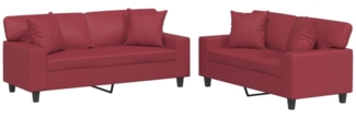 vidaXL 2-tlg. Sofagarnitur mit Kissen Weinrot Kunstleder 3201927