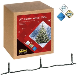 Idena LED-Lichterkette Idena 31869 - LED Lichterkette mit 200 LEDs in Warmweiß, mit 8 Stunden