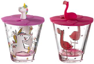 Leonardo BAMBINI 2er Set Kinderbecher mit Deckel 'Einhorn' & 'Flamingo'