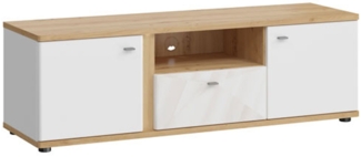 Lowboard TV-Unterschrank Avila 144cm Eiche Artisan Front MDF weiß Hochglanz