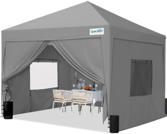 Quictent Pavillon 3x3 Wasserdicht Stabil Winterfest Pop up Grau