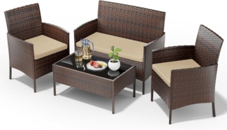 Polyrattan Sitzgruppe Fort 4 Personen Sofa Stühle Tisch Kissen Gartenmöbel