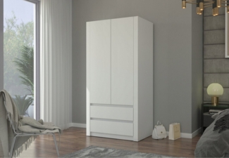 Home Collective Kleiderschrank mit 2 Türen, 3 Einlegeböden, Kleiderstange und 2 Schubkästen (Platzsparender Schrank für Schlafzimmer, Ankleidezimmer, Flur, Kinderzimmer) Weiß – 90 × 57 × 180 cm (LxBxH)